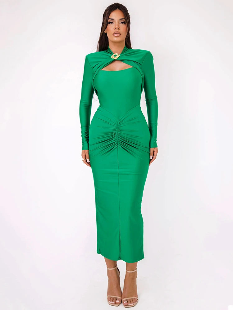 Hollow Out Long Sleeve Sexy Maxi Dress For Women Gown Autumn Winter